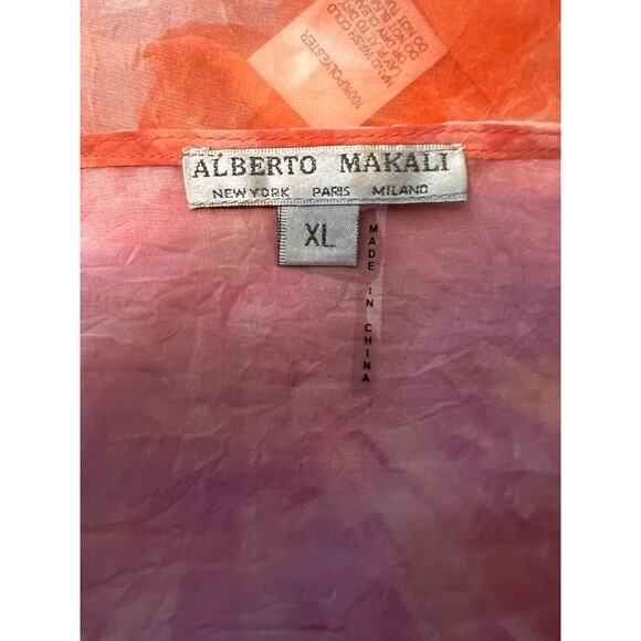 Alberto Malaki Sheer Top Swim Cover-up Size XL Tie Front Orange Floral - Picture 5 of 7